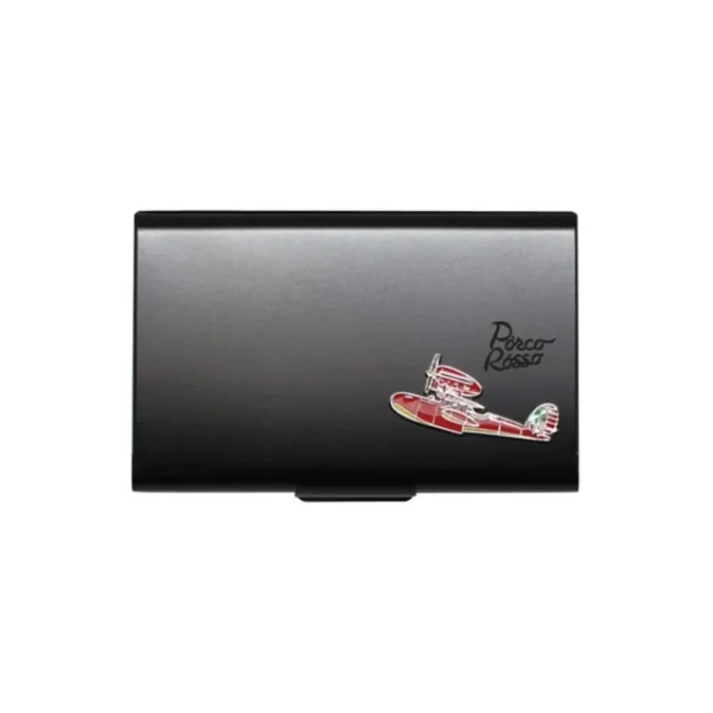 Maison Ghibli Black Metal Card Case With Seaplane - Porco Rosso | Accessories