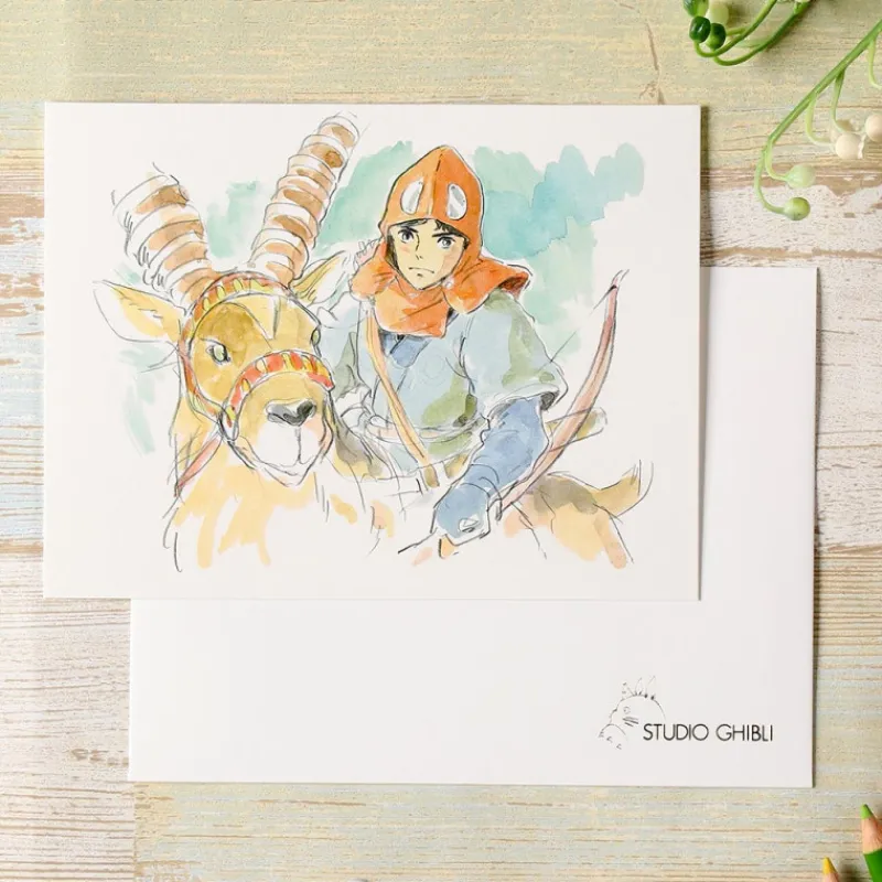 Maison Ghibli Watercolour Greeting cards 24 x 15,8 cm Ashitaka and Yakul - Princess | Postcards And Letter Papers