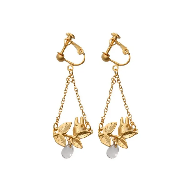 Maison Ghibli White Totoro Clip Earrings Jewel Hidden In A Leaf - My Neighbor Totoro | Jewellery